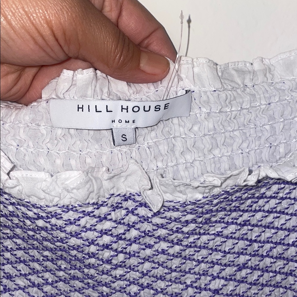 Hill House White and Purple Smocked Over The Shoulders Women's Mini Dress - Picture 4 of 7